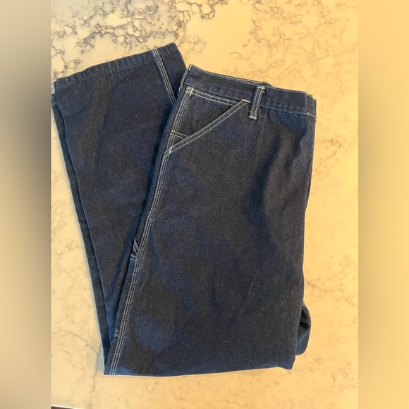 Vintage Roebucks Carpenter Jeans 40x30 Relaxed Fit Blue Dark Wash Denim EUC - Picture 2 of 8